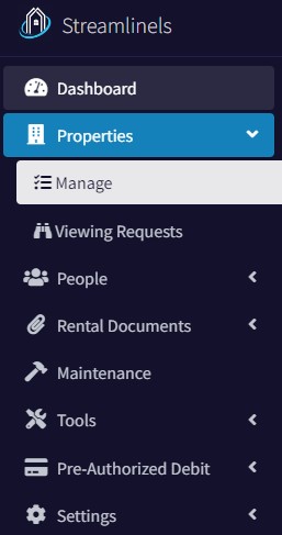 Managing Properties menu