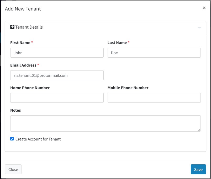 New tenant panel