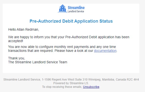 Pre Authorized Debit Application Status