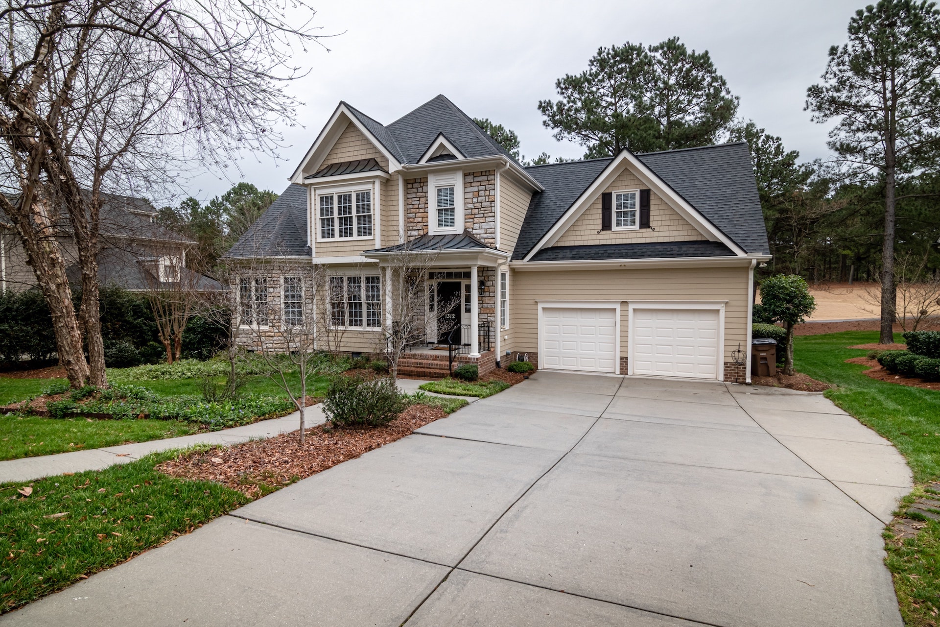 Beige Two-storey Suburban Home